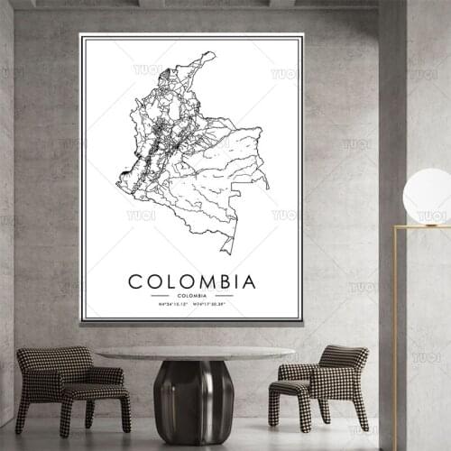 Map print poster canvas poster canvasWorld COLOMBIA Map Black White MapPoster Picture Art