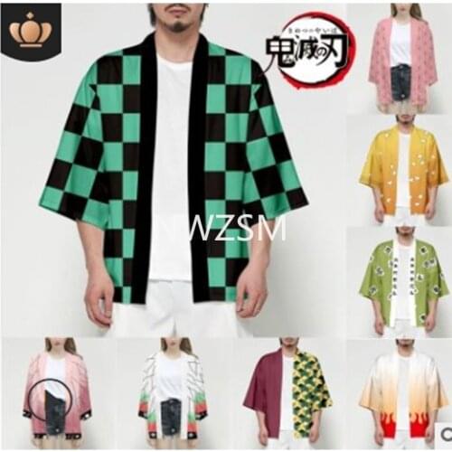 Anime Demon Slayer Kimetsu No Yaiba Haori Kimono Cosplay Costume Agatsuma Zenitsu Tomioka Giyuu Summer Costumes Coat Shirt
