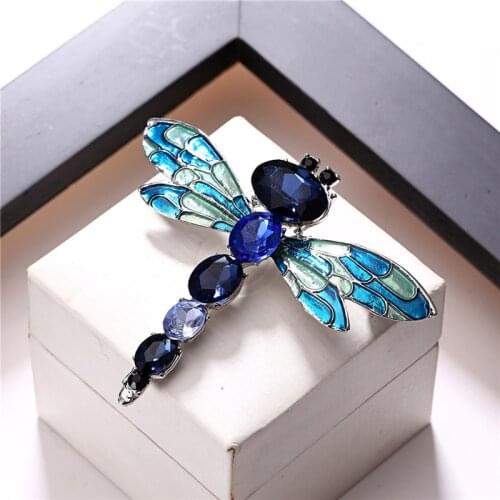 New Arrival Assorted Colors Large Crystal Dragonfly Insect Brooch Pins Fashion Dress Coat Accessories Jewelry Women Animal Alloy