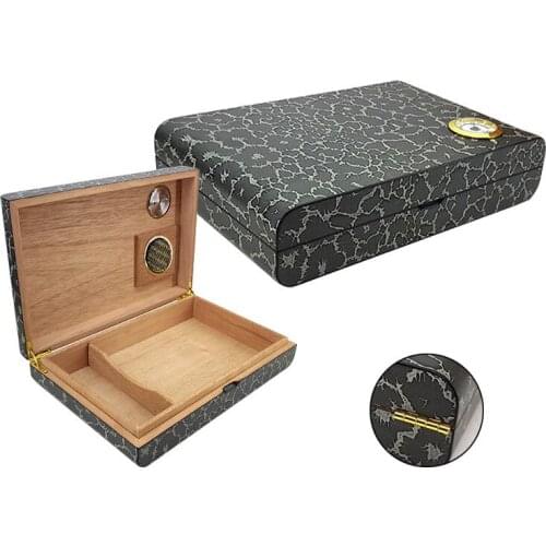 Black Creativity Pattern 20 Sticks Pack Cigar Box Cedar Wood Men Gadget Humidor With Hygrometer accessories Gift For Father