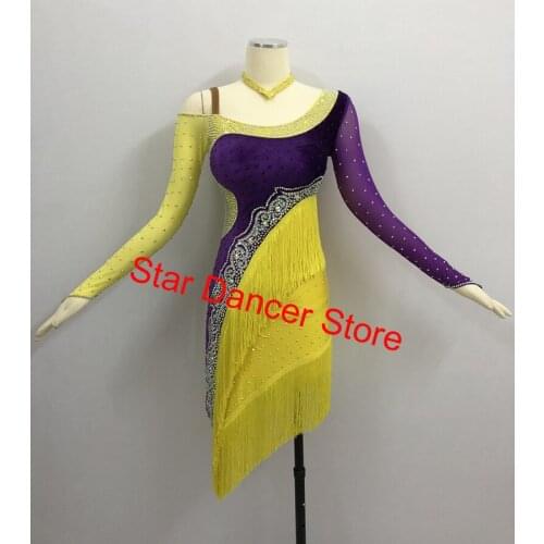 Latin Tassel Dance Skirt Women 2021 Long Sleeve Standard Latin Dancing Wear Adult Rumba Latin Competition Dance Dress