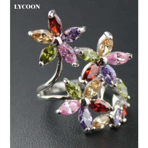 LYCOON new elegant four leaf flower luxury rings prong setting colorful Marquise Cubic Zirconia beautiful party ring for women