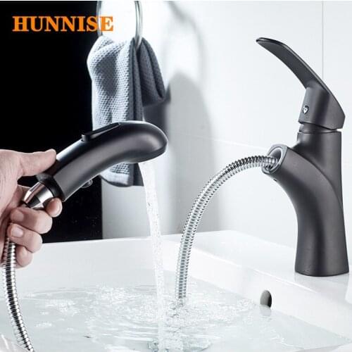 Copper Bathroom Black Pull Out Basin Faucet Sink Hot and Cold Water Mixer Tap Multi-function Bathroom Sink Faucet Mixer
