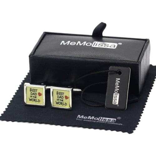 MeMolissa Display Box Cufflinks Classic Square Cufflinks BEST BEST ADAD WORLD Design Cufflink Dads Gift Free Tag & Wipe Cloth