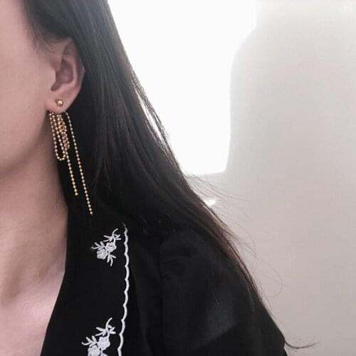 MODAGIRL Elegant Gold Plated Long Beaded Earrings Stainless Steel Metal Tassel Earrings for Women Fashion Jewelry