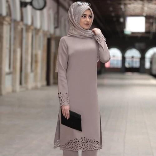 Turkey muslim dress women long top hollow solid islamic clothing hijab dresses moroccan kaftan jilbab party vestidos abaya 2020