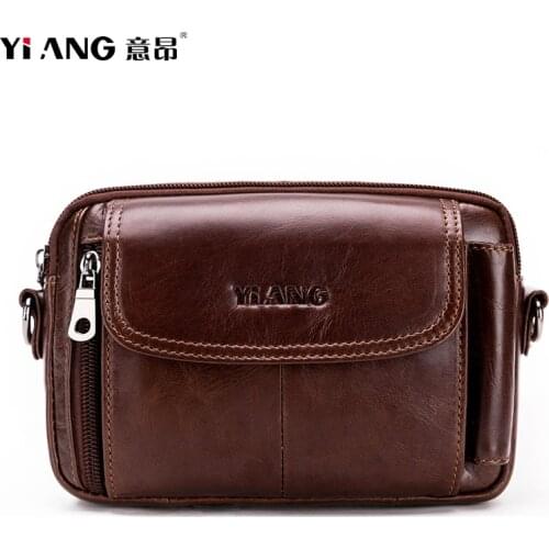 Real leather mens waist bag multi function wear belt horizontal mobile phone bag large capacity Mini retro hanging waist bag