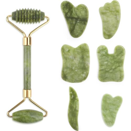 Jade Roller Facial Massage Set Natural Xiuyu Stone Face Massager Guasha Board Massage Scraper Jade Roller Guasha Face-lift Kit