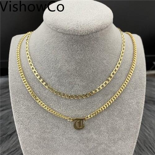 VishowCo Custom Name Necklace Personalized Stainless Steel Gold Choker Letter Nameplate Pendant Necklace For Women Gifts