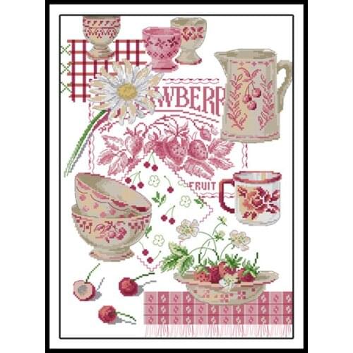 Joy Sunday Counted Cross Stitch Kits DIY Embroidery Sets Colorful Fruit Tableware Printed Paintings 11CT 14CT Counted Needlework