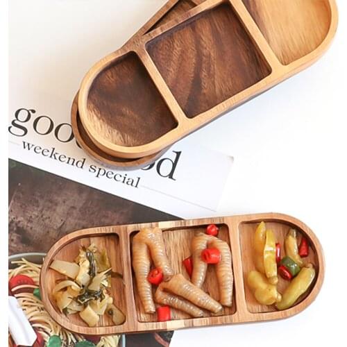 Retro Wooden Seasoning Sauce Dish Household Oval Vinegar Dish Tableware Fruit Snack Dishes Saucer Tea Tray Dessert Dinner Bread