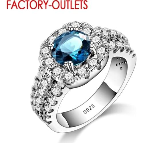 Luxury Brand Fashion Rings Women Blue Cubic Zircon 925 Finger Ring For Engagement Wedding Party Gift