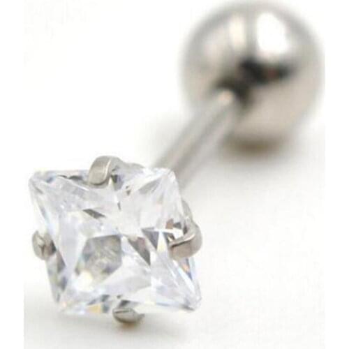 2Piece 1.2x6x3mm Shiny Square Cubic Zirconia Prong Tragus Ear Piercing Jewelry Helix Zircon Stainless Steel Earrings Women Gift