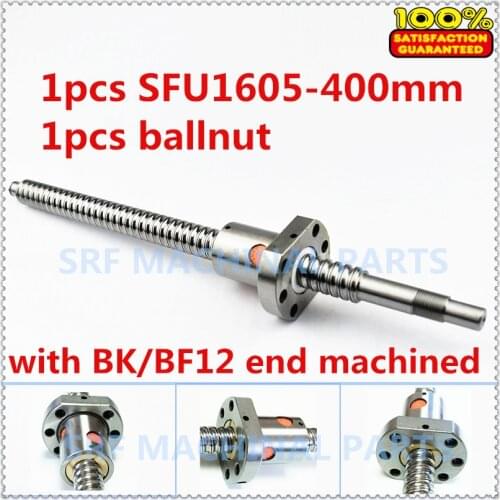 16mm 1605 Rolled ball lead screw 1pcs SFU1605-L400mm with 1pcs 1605 single ball nut for CNC part