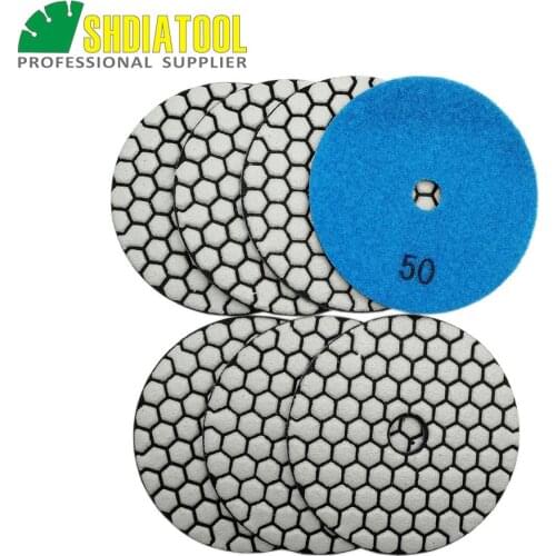 SHDIATOOL 7pcs 4inches #50 Dry Diamond Polishing Pads Diameter 100MM Resin Bond Diamond Flexible Polishing Pads