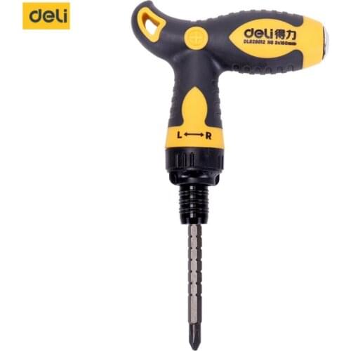 Deli Scalable Labor-saving Type Ratchet Telescopic Dual Screwdriver Hand Tools Cross/Slotted Screwdriver with Non-slip Handle