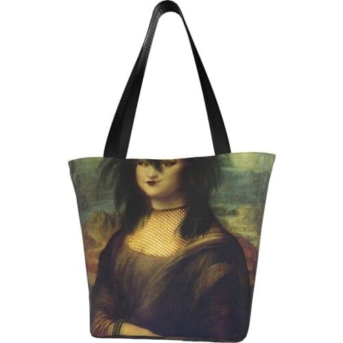 Mona Lisa Shopping Bag Female Gift Handbags Retro Cloth Outdoor Bags