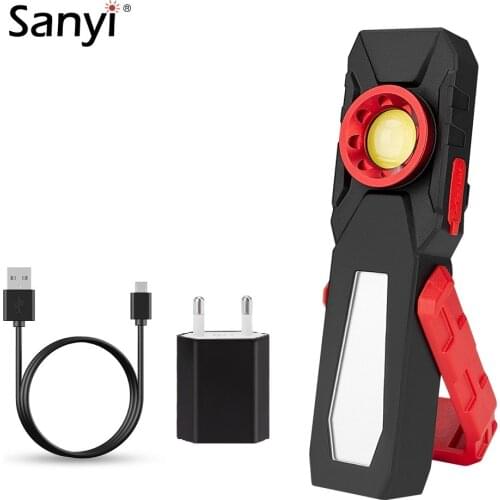 2PCS USB Rechargeable Working Light COB LED Flashlight Inspection Lamp Outdoor Lighting With Magnet Base Hanging Hook Power Bank