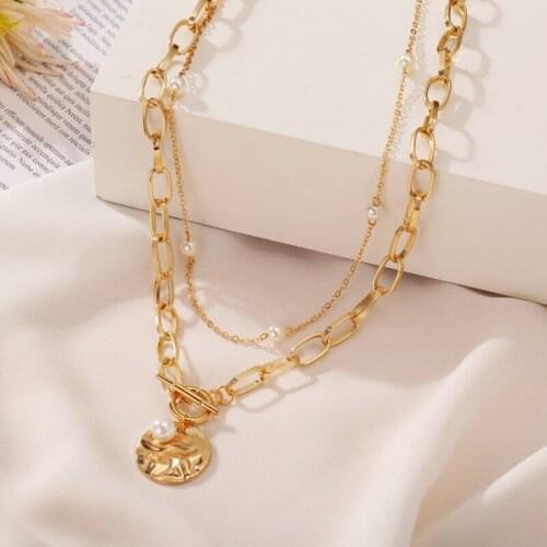 Vintage Women Pearl Double Layer Alloy Clavicle Chain Necklace Jewelry Wholesale