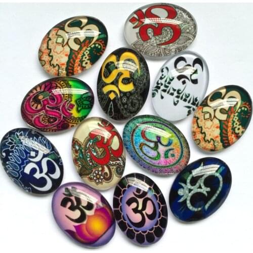 ZEROUP 2 Sizes Oval Photo Glass Cabochon Mixed Patterns Fit Pendant Base Setting for Flat Back Jewelry TP-305