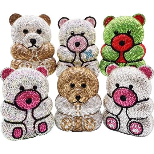 Cute Bear Designer Crystal Evening Bags Luxury Metal Box Clutch Bag Women Purse Customized Panda Wedding Prom Handbags