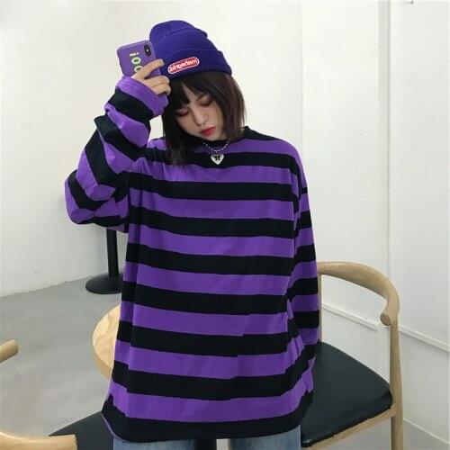 Hoodies Women Hoodie Harajuku Students Simple All-match Leisure Trendy Chic New Kawaii Striped Long Sleeves O-Neck Loose Womens
