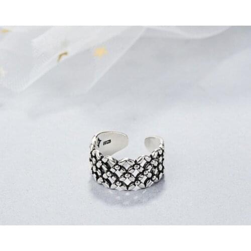 Sole Memory Retro Creative Coins Literary Temperament 925 Sterling Silver Female Resizable Opening Rings SRI295