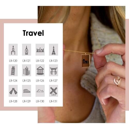 Visunion Famous Country Buildings Necklace for Women Eiffel Tower Big Ben Engraving Traveling Pattern Jewelry Necklace New Gift