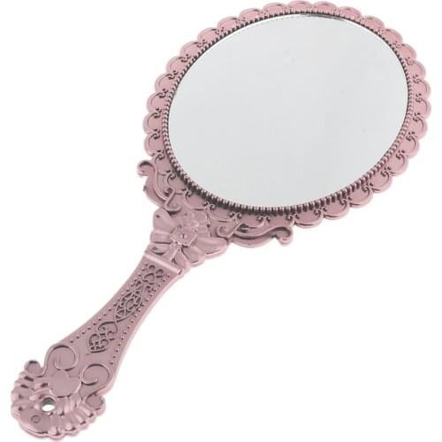 Womens Princess Vintage Handheld Mirror Metallic Plastic Shell Classical Oral Vanity Makeup Cosmetic Tool with Handle Travel