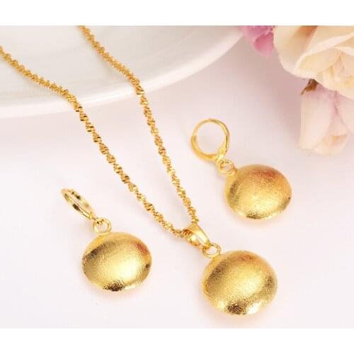 Gold african Habesha Set Ethiopia ellipse pendant Necklace/Earrings Dubai India Sudan women girls Wedding bridal jewelry Gift