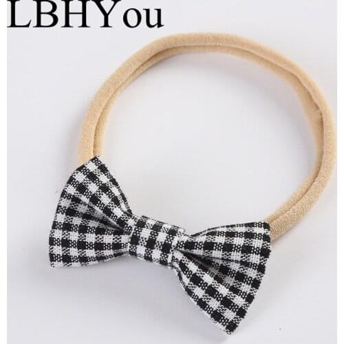 1PCS Knot Bows Plaid Girls Nylon Headbands,One Size Fit Most Nylon Headwraps Soft Head Wraps,Baby Girls Bows Hair Accessories