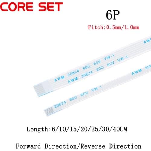 10PCS FPC/FFC Ribbon Flexible Flat Cable Pitch 0.5MM/1.0MM A-Type 6P Wire Length 6/10/15/20/25/30/40CM 6 Pin