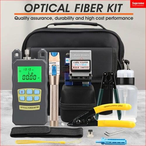 15pcs/set FTTH Fiber Optic Tool Kit with Fiber Cleaver -70~+10dBm Optical Power Meter Visual Fault Locator 5km