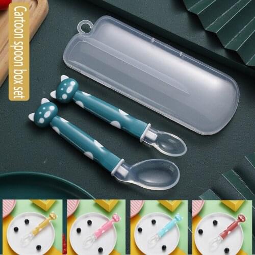 2PC baby cartoon silicone temperature training soft spoon children silicone feeding spoon heat sensitive baby tableware
