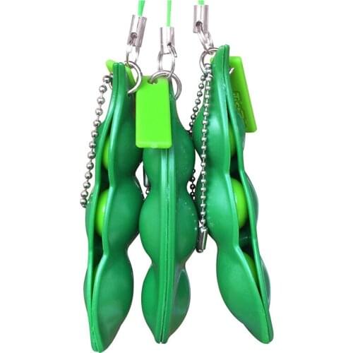 3 Pack Squeeze-a-Bean Puchi Puti Mugen Edamame Keychain Keyring Extrusion Bean Pea Soybean Toys Gift
