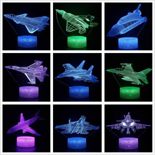 Airplane 3D Hologram Lamp 7 Color Change LED Night Light Kids Gift Remote Touch Switch USB Desk Lamp Home Atmosphere Decoration