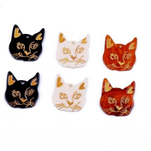 5pcs New Gothic Cat Head Acrylic Charms Earring Findings France Cat Eardrop Bracelet Necklace Pendant Diy Accessory Jewelry Make