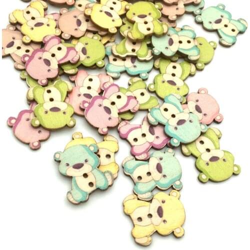 50pcs 23x27mm Mixed Cartoon Lovely Bear Painted Decorative DIY Wooden Buttons For Handmake Scrapbooking Crafts SC009