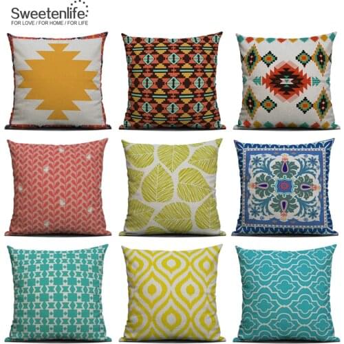 Sweetenlife 45x45cm&50x50cm(18x18in&20x20in) Geometric Pattern Cushion Cover Linen&Cotton Fabric Pillowcase Drop Shipping