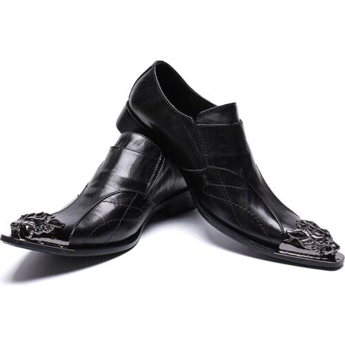 Black Genuine Leather Shoes Men Splice Claquette Metal Toe Shoes Stylsih Italian Business Office Men Formal Shoes Zapatos Hombre