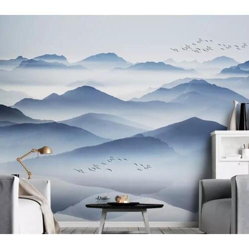 Milofi custom wallpaper mural abstract artistic conception blue ink landscape reflection background wall decoration wallpaper