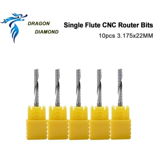 10pcs Single Flute Spiral Cutter Bits CNC Router 3.175 x 22mm Carbide End Mill Cutter Bits 1/8