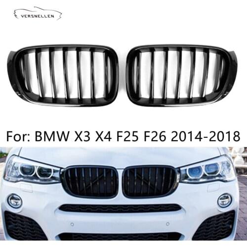 Glossy Black Racing Grills for BMW X3 X4 F25 F26 2014-2018 M Look Front Grills 1- Slats ABS mesh grille car accessories
