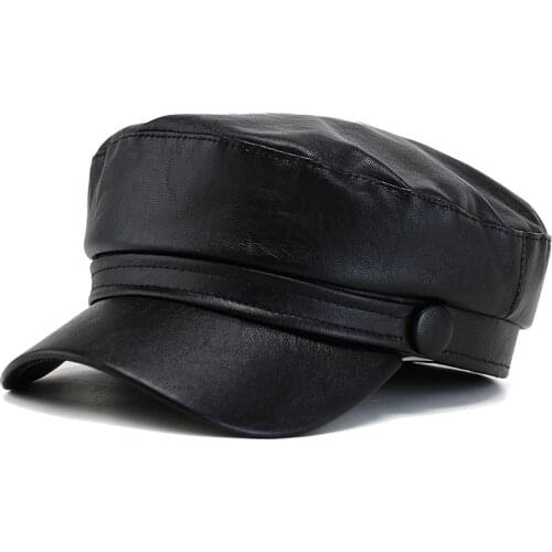 Fashion PU Flat Top Beret hat British Handsome Wild Octagon Hats Men and Women Wild Hip Hop Cap trend Wild caps gorras