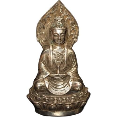 Chinese old craft Tibetan Silver Guanyin Buddha Statue offering Decoration