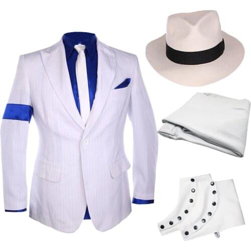 Classic MJ Michael Jackson Smooth Criminal Stripe Suit Jacket Blazer Full Set For Fans Party Show Imitation Customize Gift