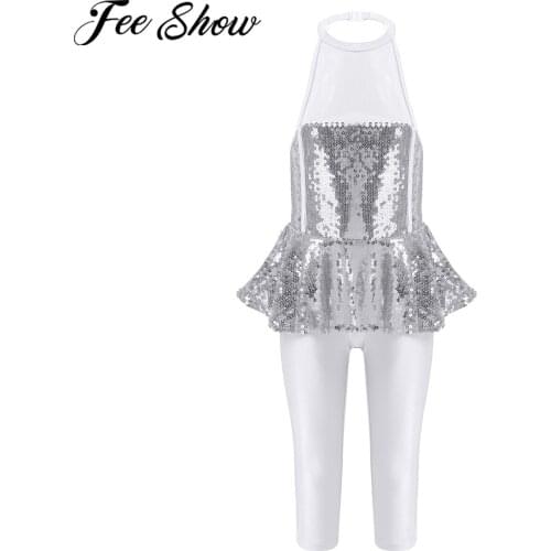 Girls Dance Clothes Sleeveless Sequins Dance Gymnastics Leotards Ballet Dress Girls Kids Dance Wear Stage Performance Clothing