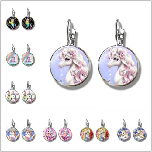 2021 Hot Sale Ladies Earring Fashion Art Cartoon Unicorn Girl Earrings Glass Convex Earrings Childrens Gift Jewelry