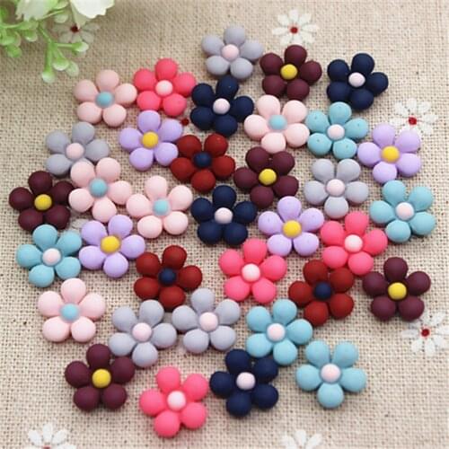 50PCS Mix Colors 13mm Cute Vintage Resin Five-Petal Flowers Flatback Cabochon Embellishment Accessories DIY Craft Scrapbooking