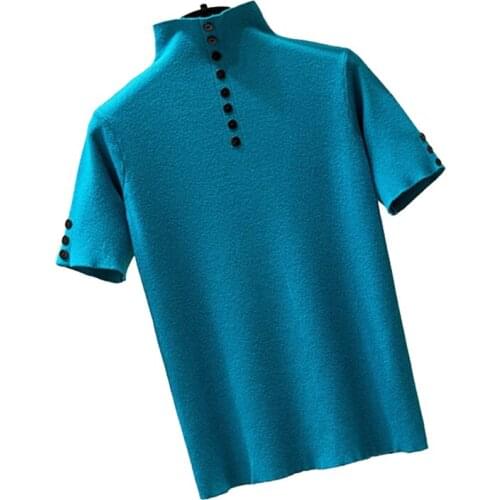 Fashion Knit Short sleeve Sweater Women 2019 Spring Summer Thin Sweater Female Half high collar Bottom Sweaters Casual Tops 2650